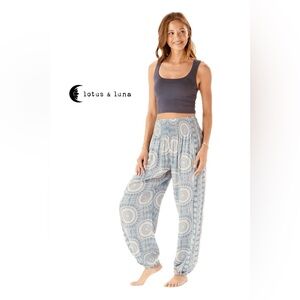 Lotus and Luna- Boho Tie-Dye Grey Printed Elastic-Waist Joggers/harem pant.